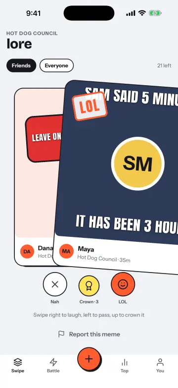 Lore’s swipe deck with a LOL stamp on a meme about Sam
